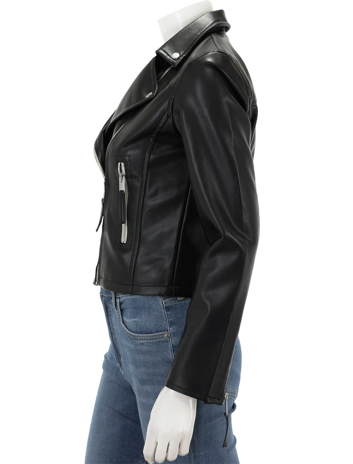 Side view of Steve Madden's vinka jacket in black.