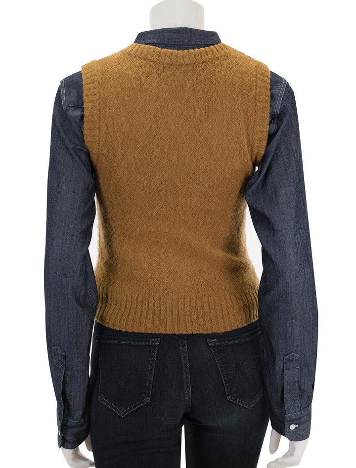Back view of Steve Madden's ella sweater vest in tan argyle.