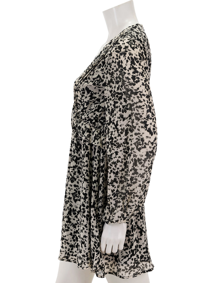 Side view of Steve Madden's rami dress in black and ivory floral.