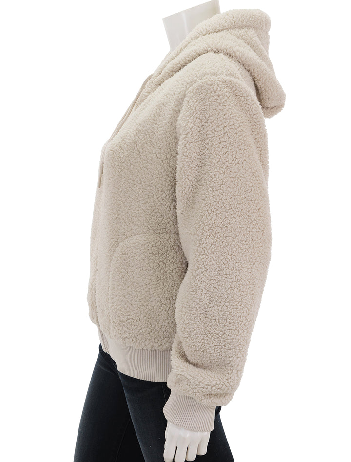 Side view of Splendid's elsa teddy jacket in oat heather.