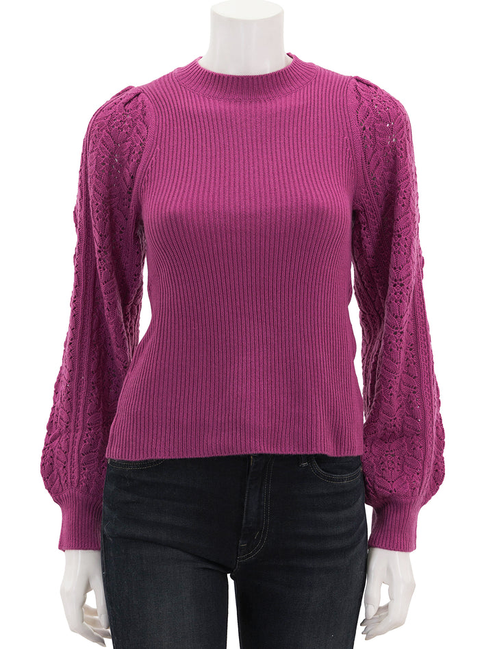 Front view of Splendid's phoebe pointelle sweater in magenta.