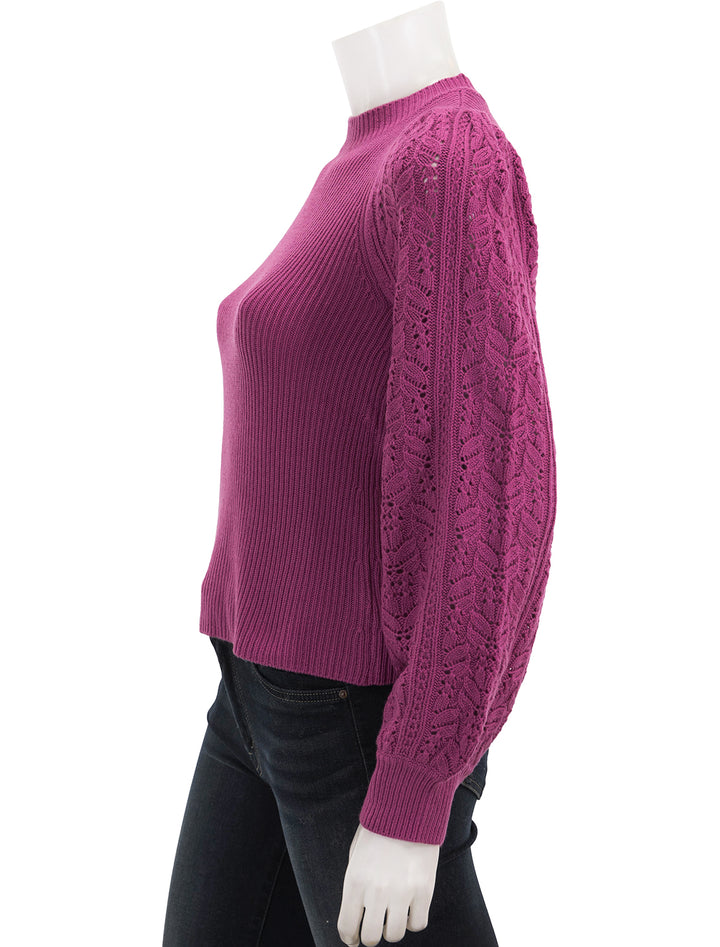 Side view of Splendid's phoebe pointelle sweater in magenta.