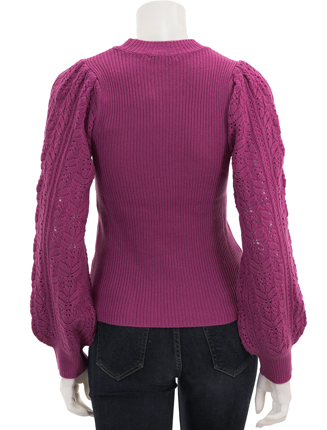 Back view of Splendid's phoebe pointelle sweater in magenta.