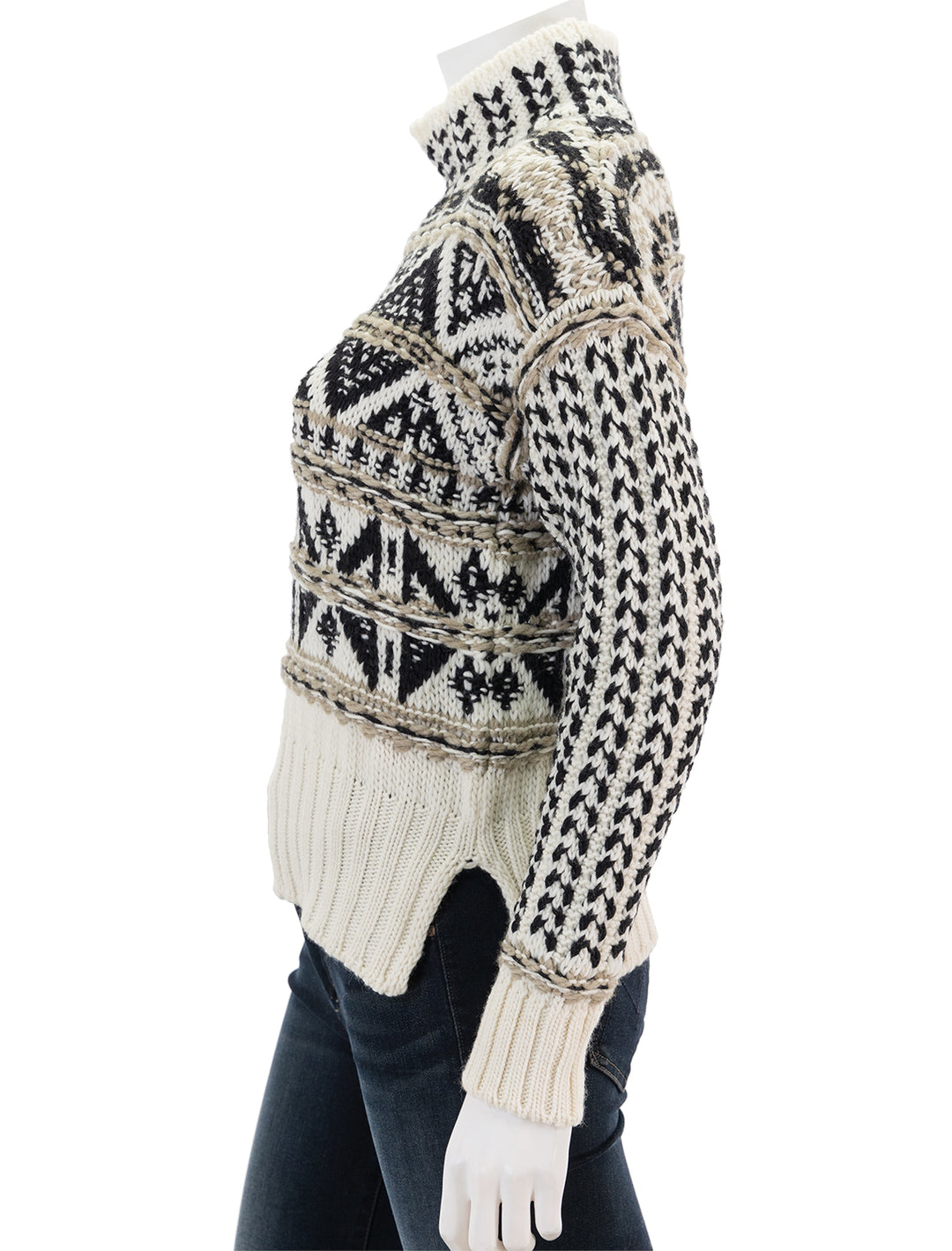 Side view of Splendid's vail sweater in black multi.