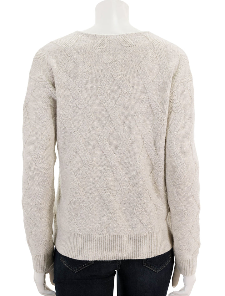 Back view of Splendid's diamond cable vneck sweater in oat heather.