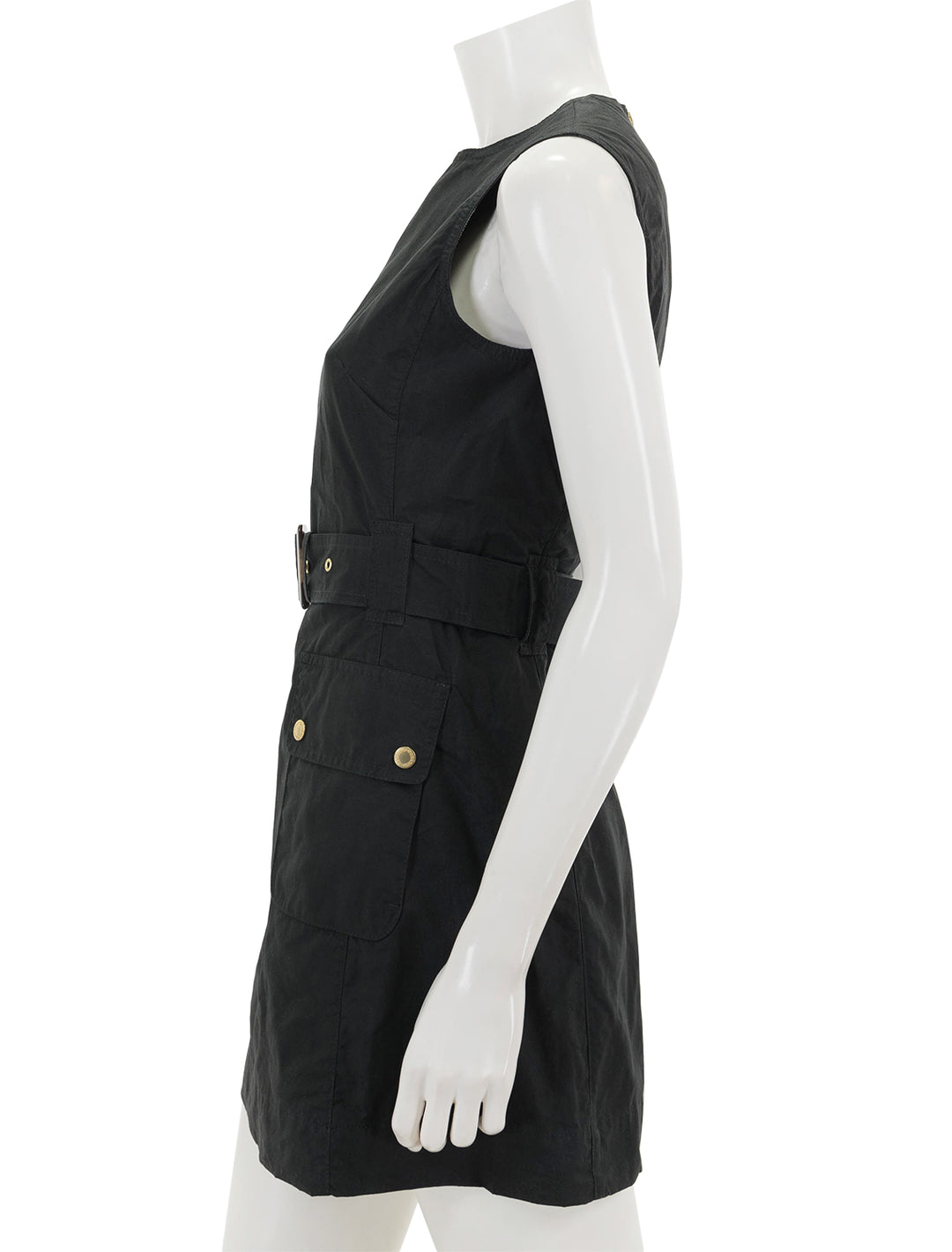 Side view of Barbour's cray dress in black.