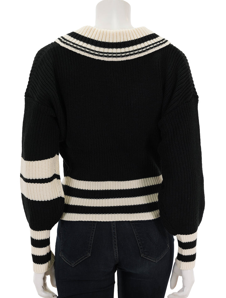Back view of Steve Madden's jen sweater in black and ivory.