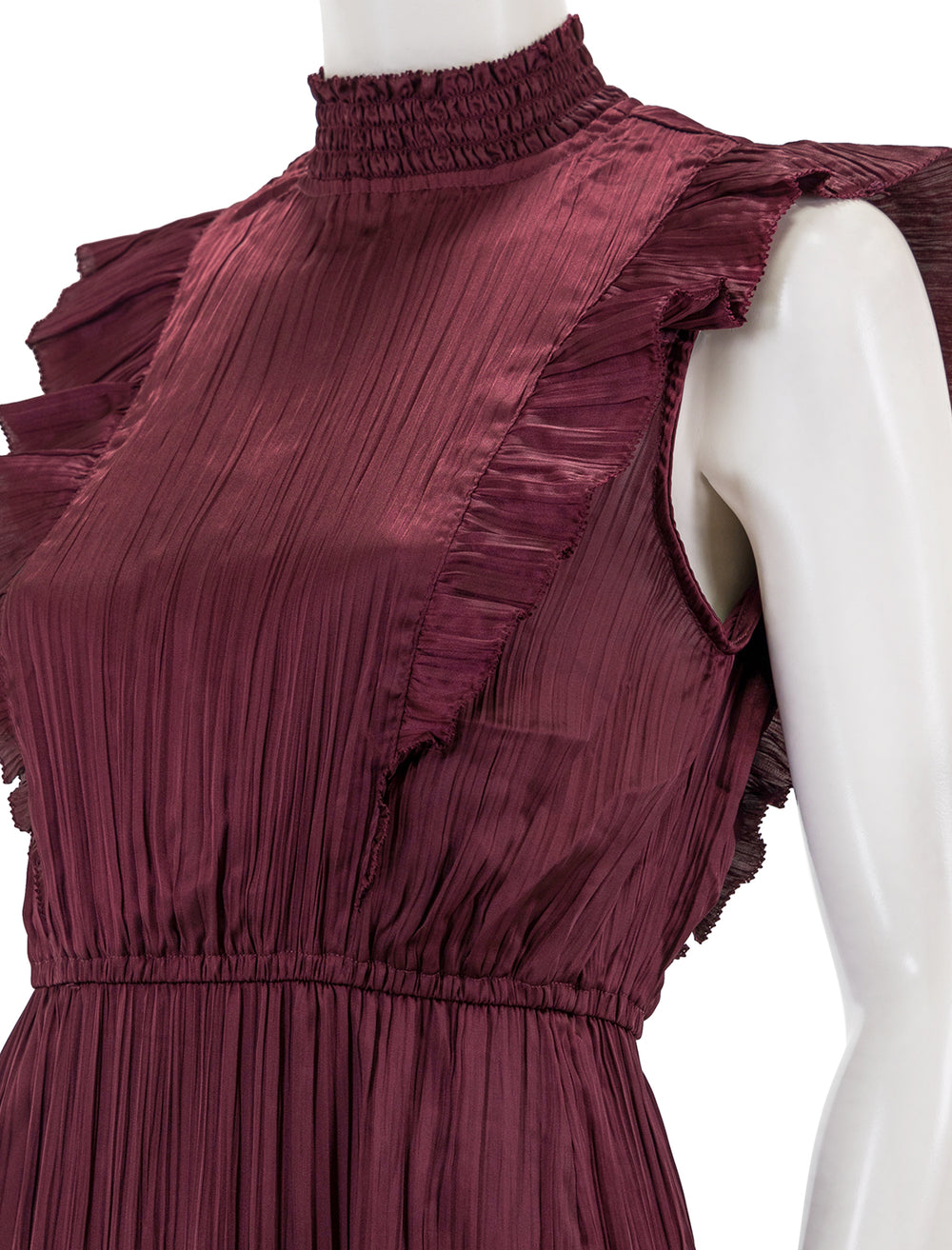 Close-up view of Steve Madden's wednesday dress in wine.