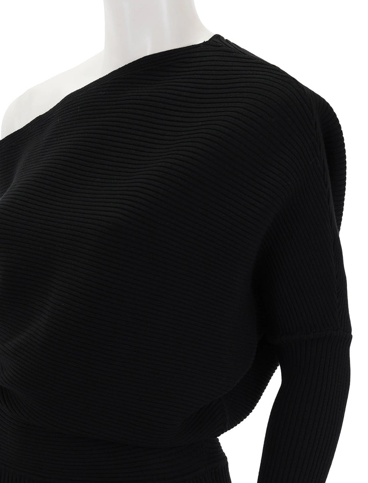 Close-up view of Steve Madden's lori sweater dress in black.