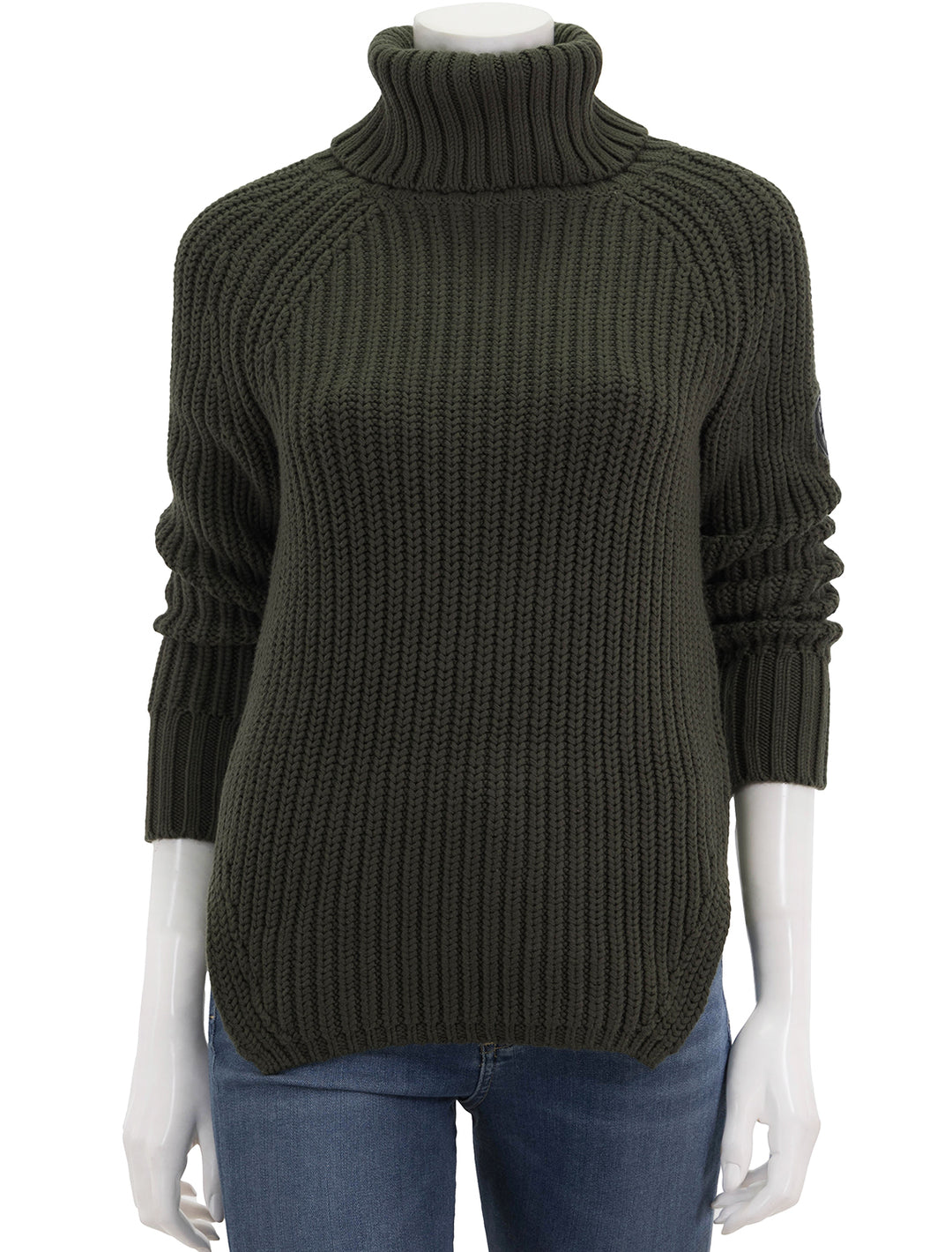 Front view of Alp N Rock's simone sweater in olive.
