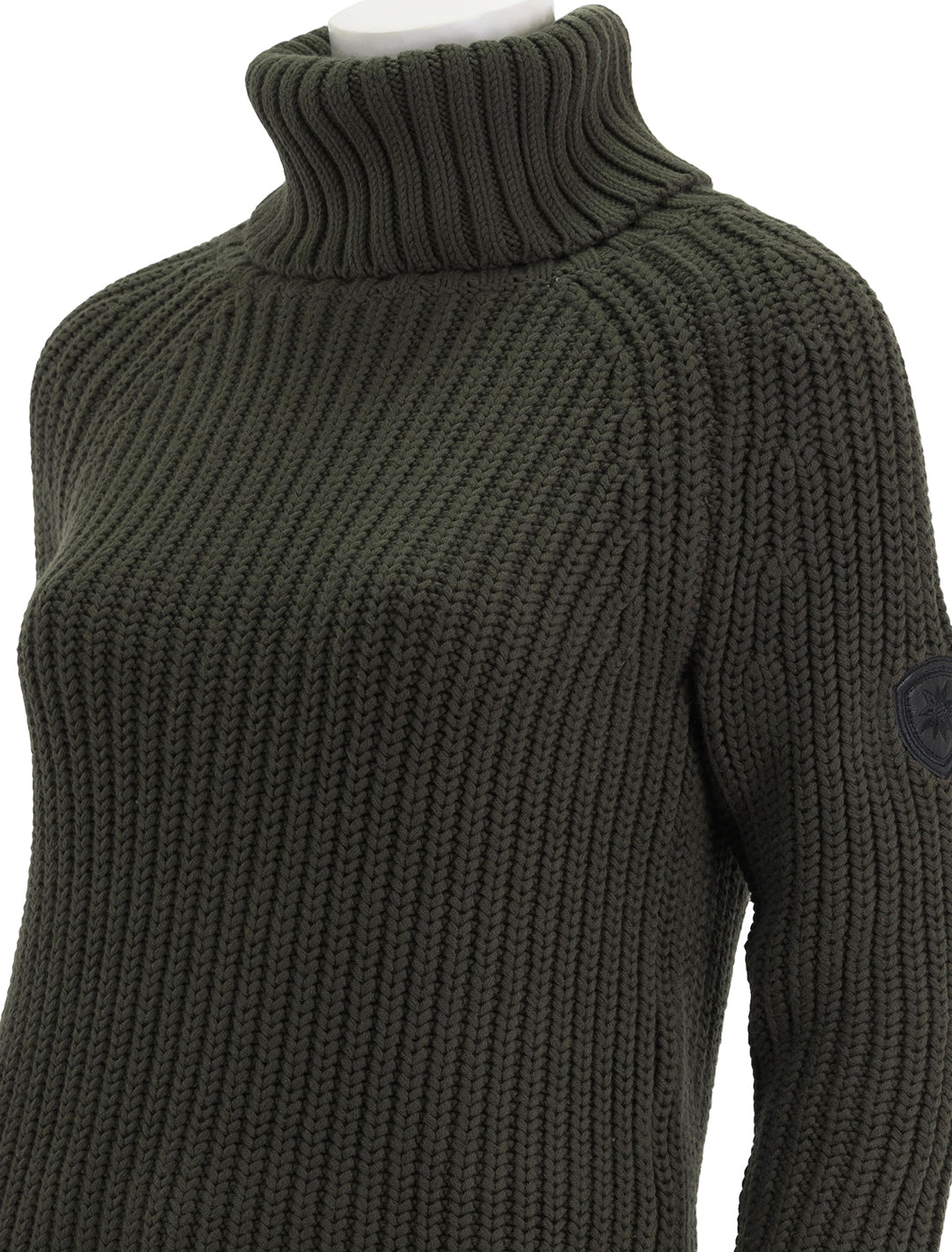 Close-up view of Alp N Rock's simone sweater in olive.