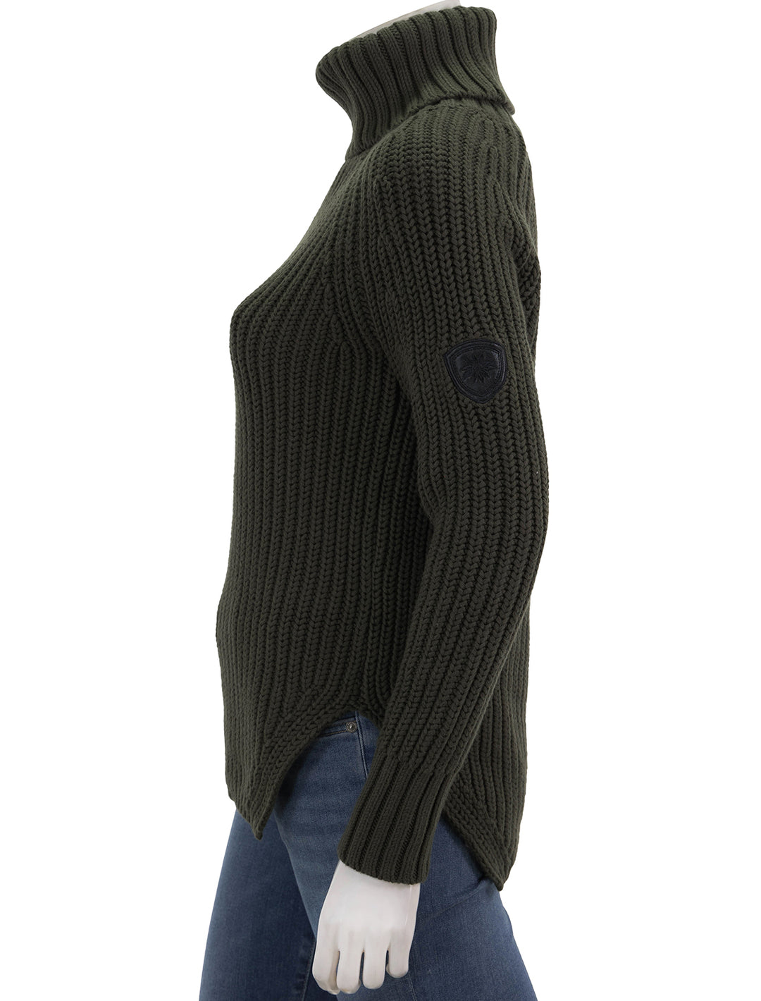 Side view of Alp N Rock's simone sweater in olive.