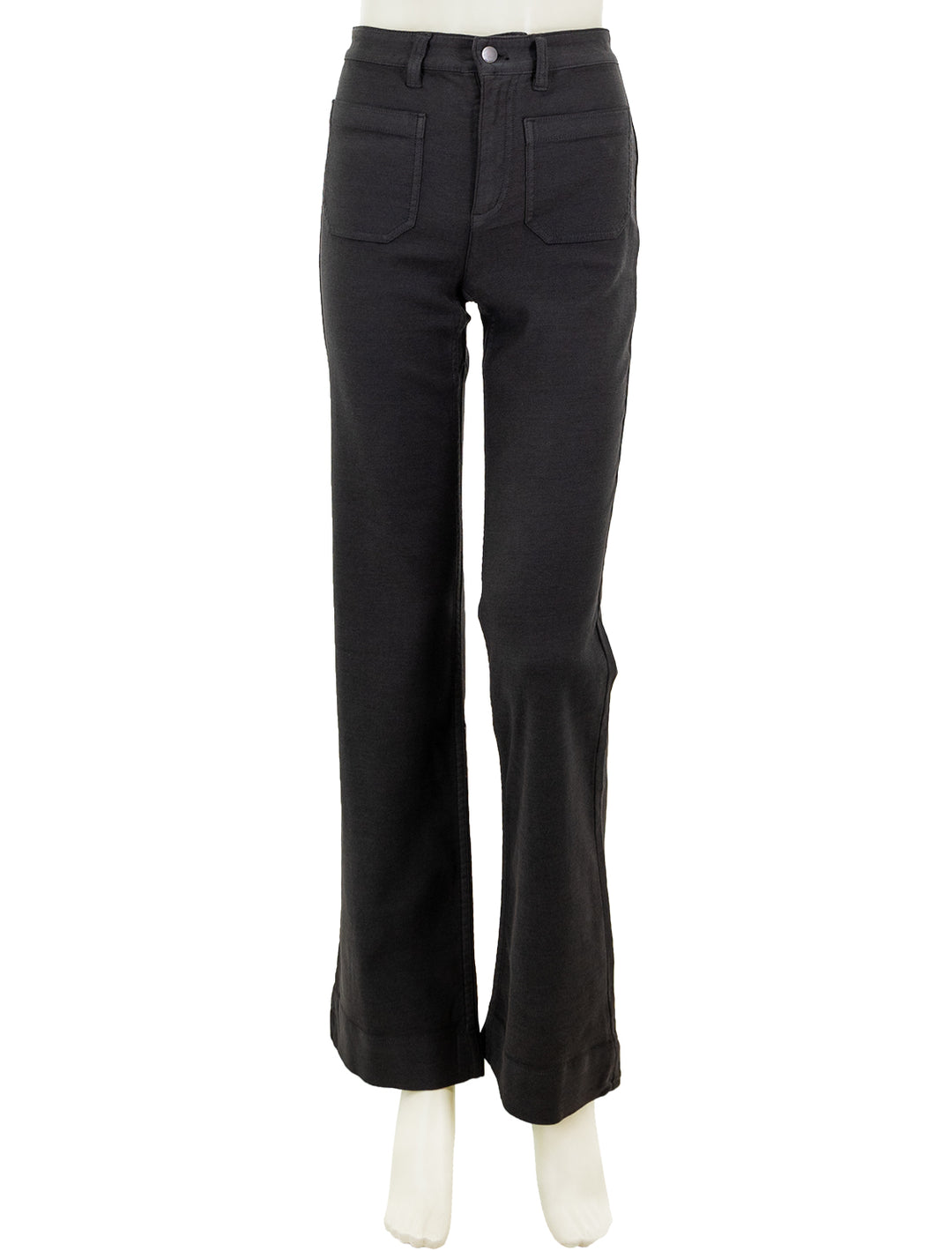 Front view of Faherty's stretch terry patch pocket pant in washed black.