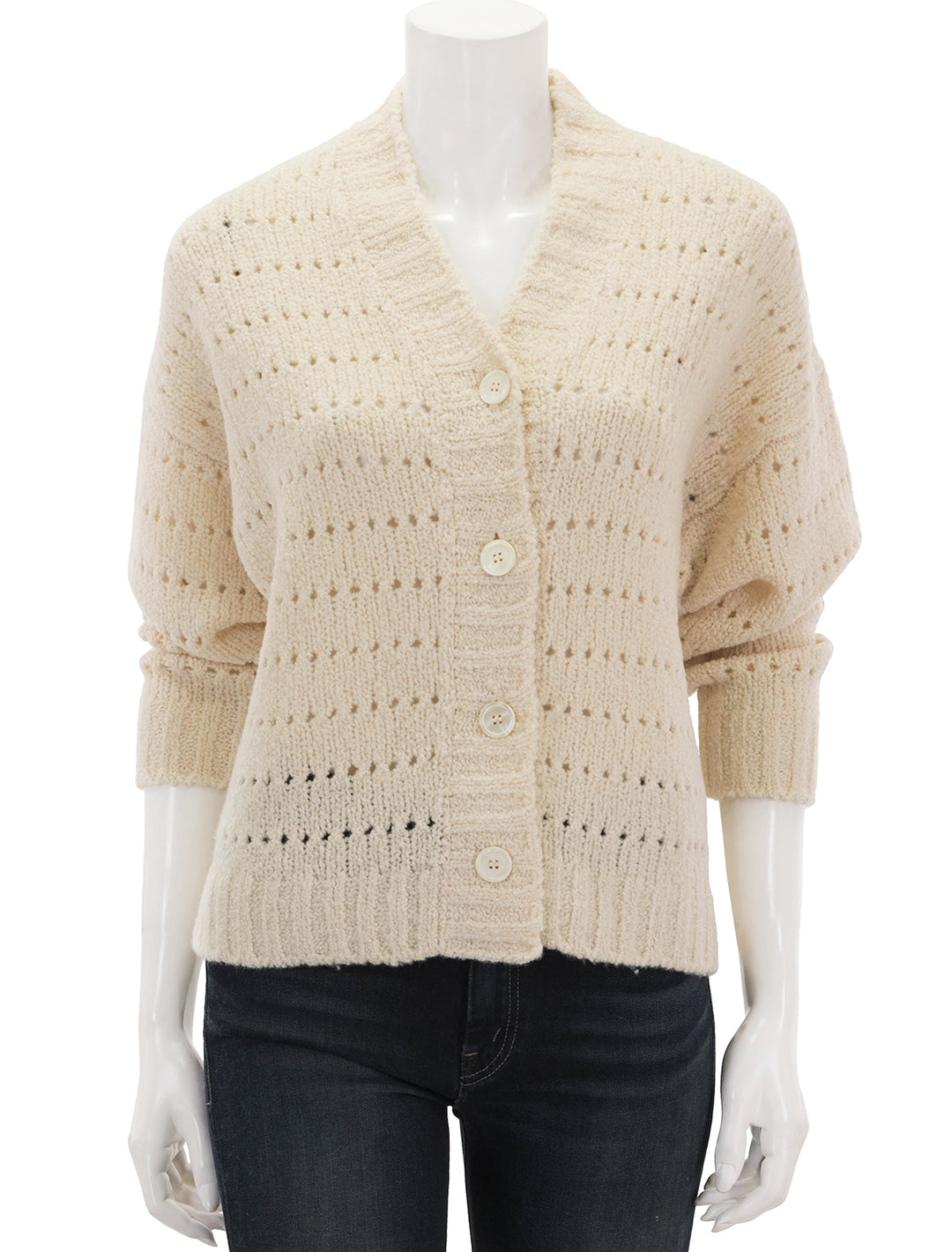 Front view of Sundays NYC's kian cardigan in clotted cream.