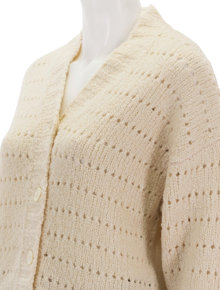 Close-up view of Sundays NYC's kian cardigan in clotted cream.