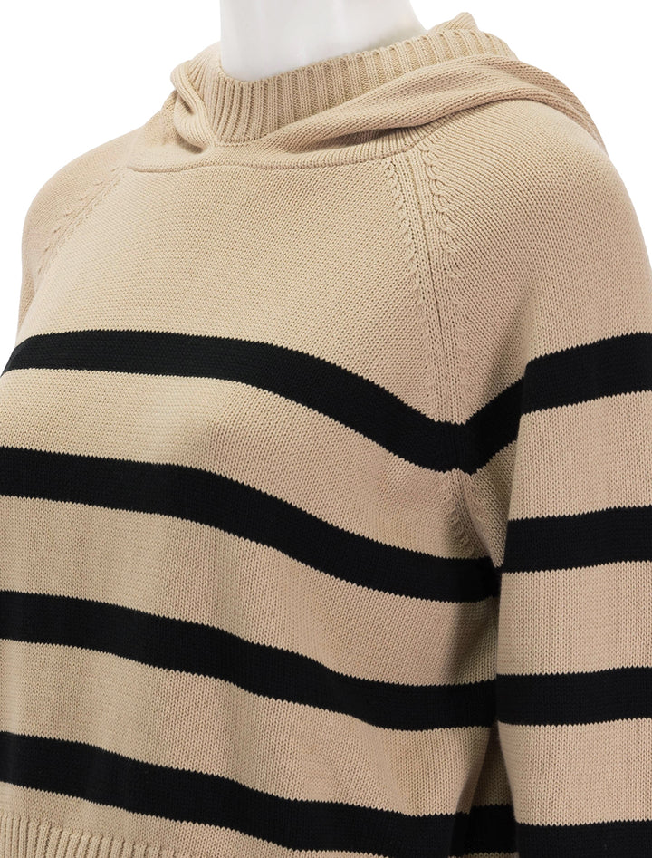 Close-up view of Sundays NYC's trail hoodie in toast and black stripe.