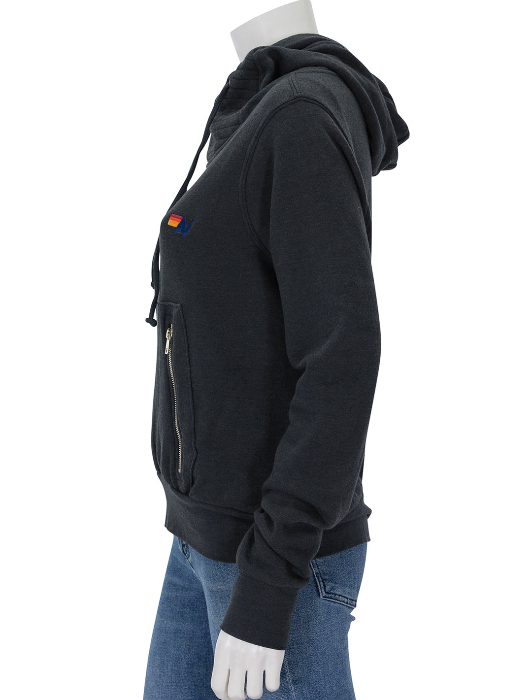 Side view of Aviator Nation ninja pullover hoodie in charcoal.