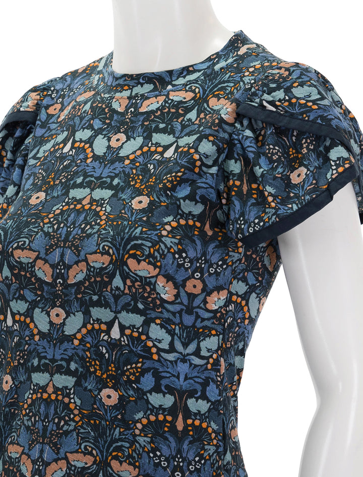 Close-up view of Nation LTD.'s kennedy contrast tulip sleeve top in night bloom.