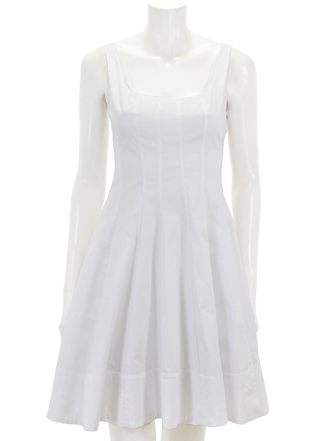 Front view of STAUD's mini wells dress in white.