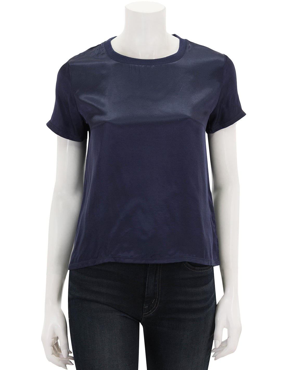 Front view of Nation LTD's marie boxy crop top in it's navy.