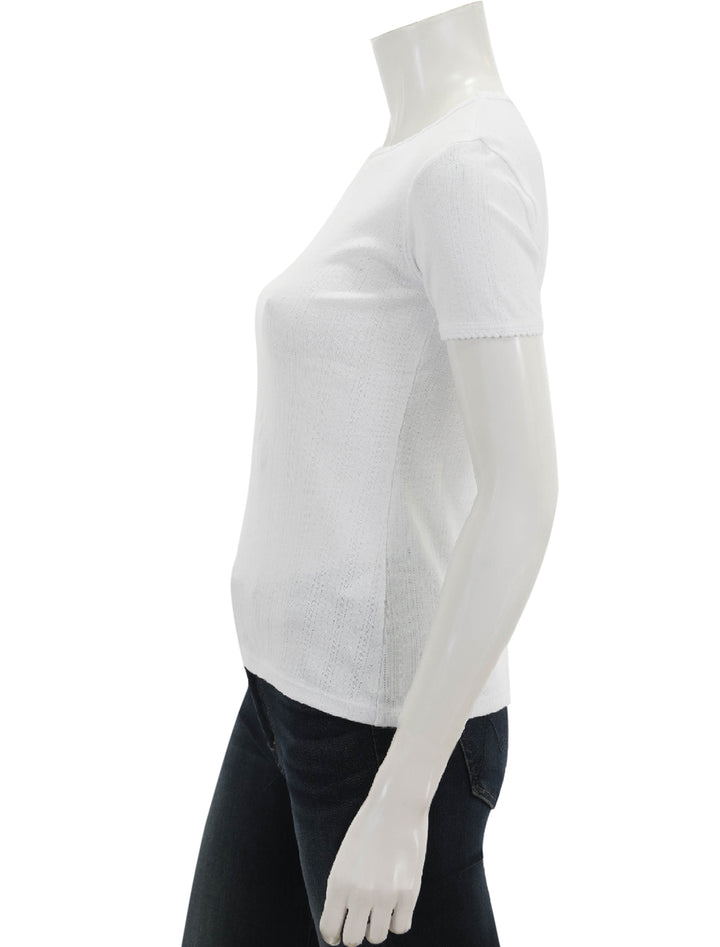 Side view of Goldie Lewinter's short sleeve pointelle tee in white.