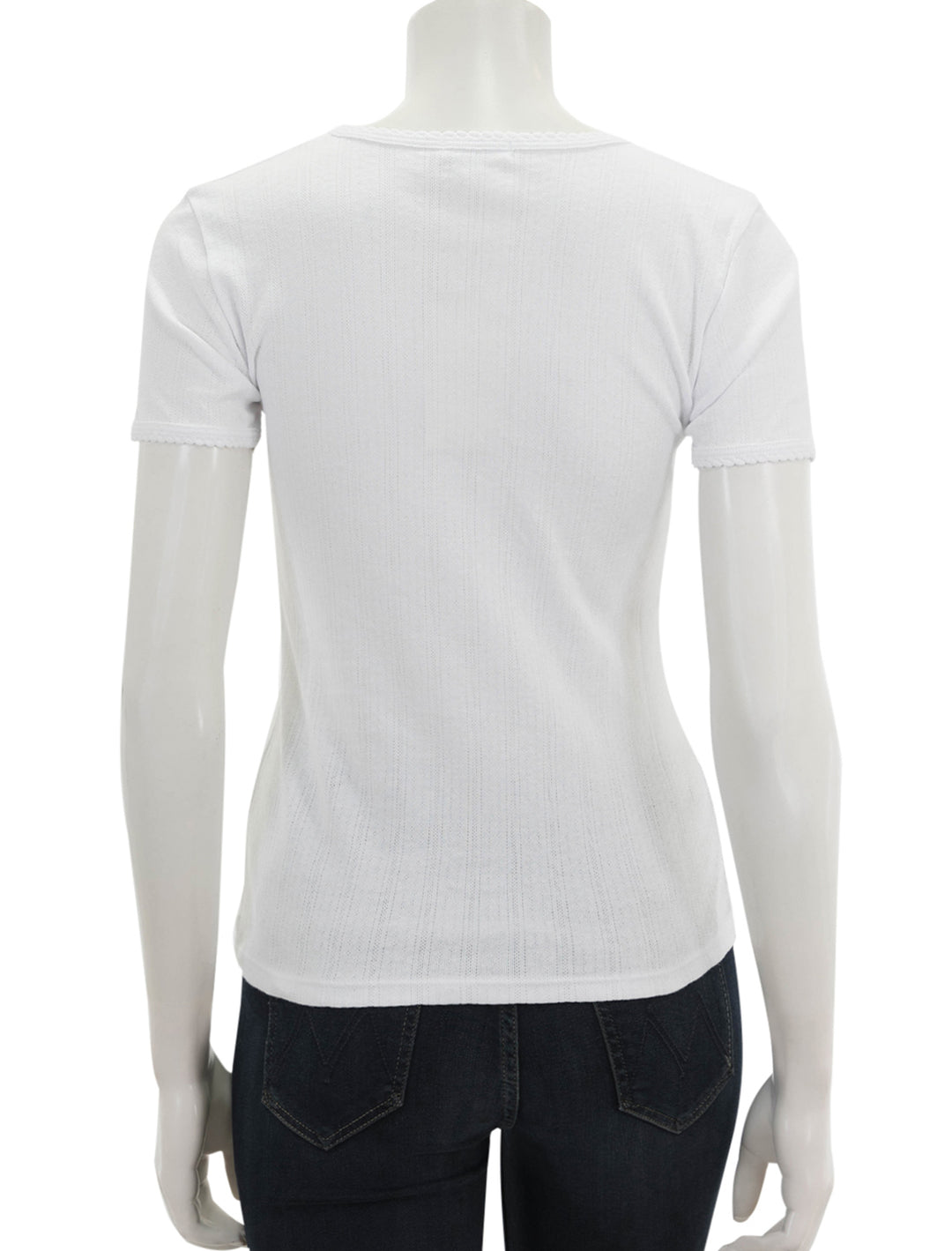 Back view of Goldie Lewinter's short sleeve pointelle tee in white.
