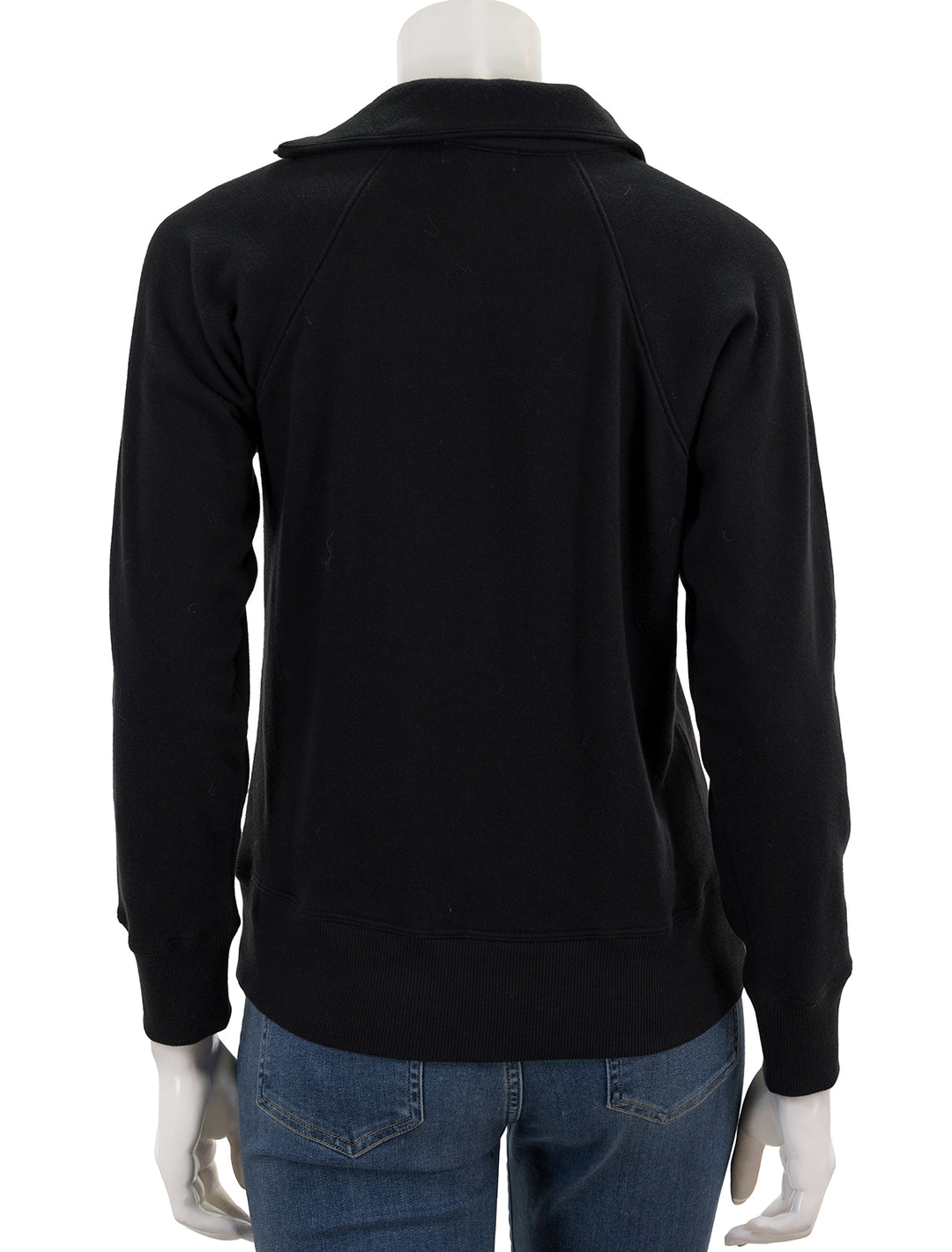 Back view of Goldie Lewinter's raglan zipneck sweatshirt in black.