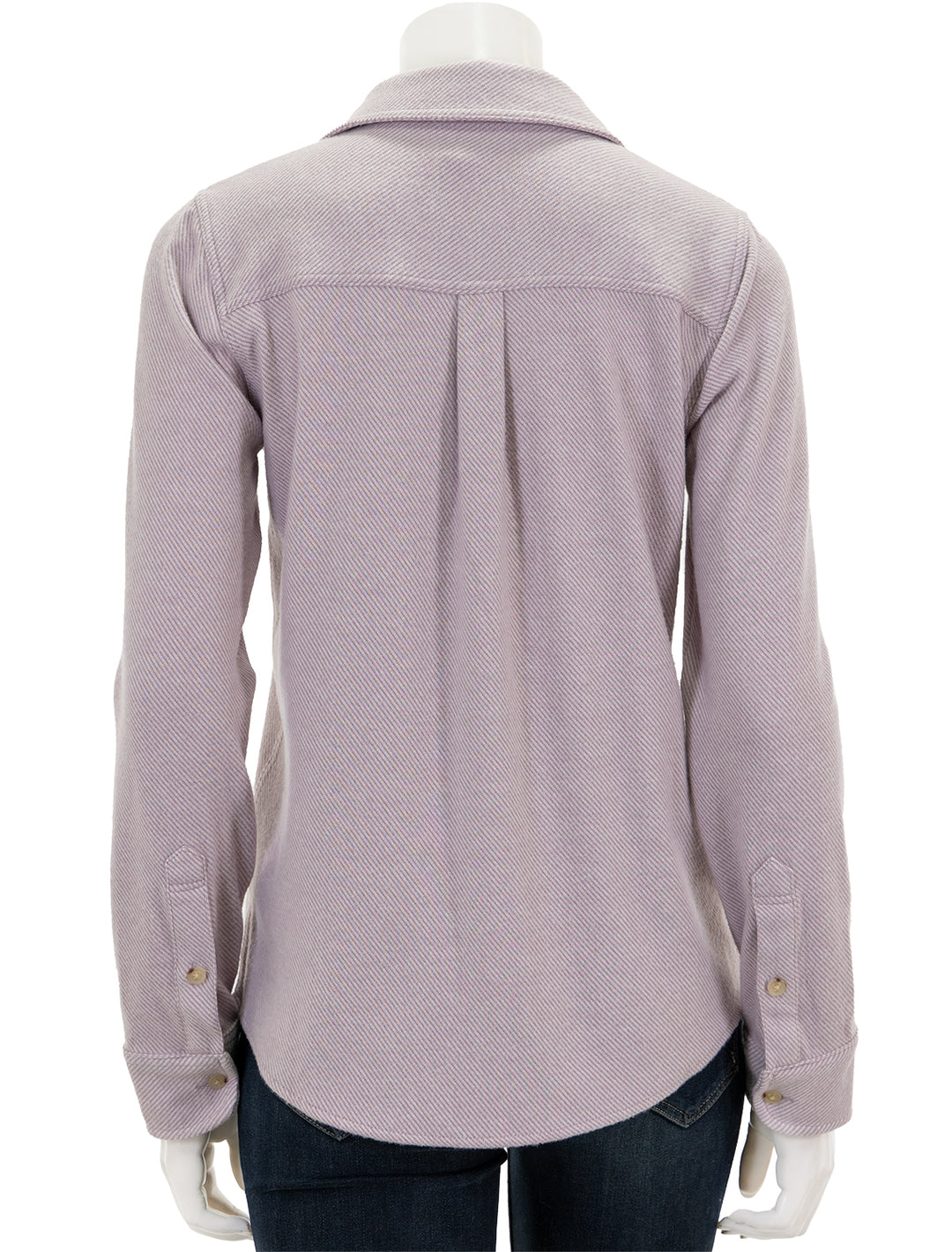 Back view of Faherty's legend sweater shirt in sea fog.