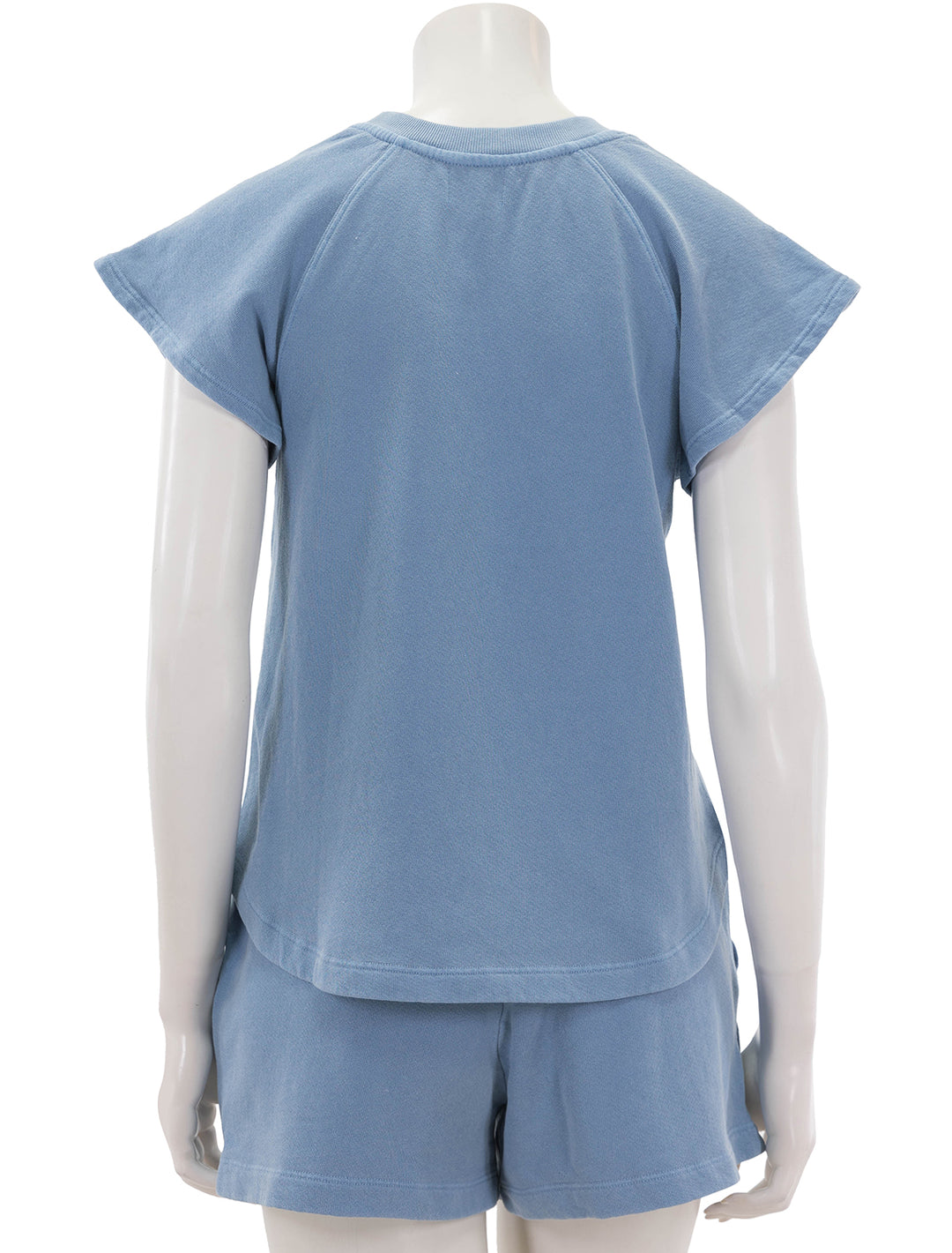 Back view of Sundry's shirttail sweatshirt in pigment capri.