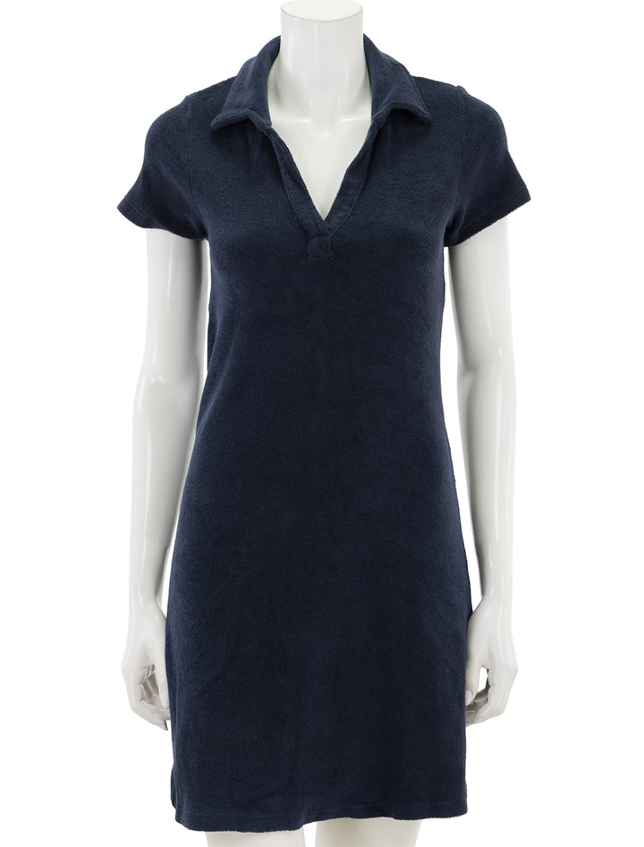 Front view of Sundry's mini short sleeve polo dress in deep sea.