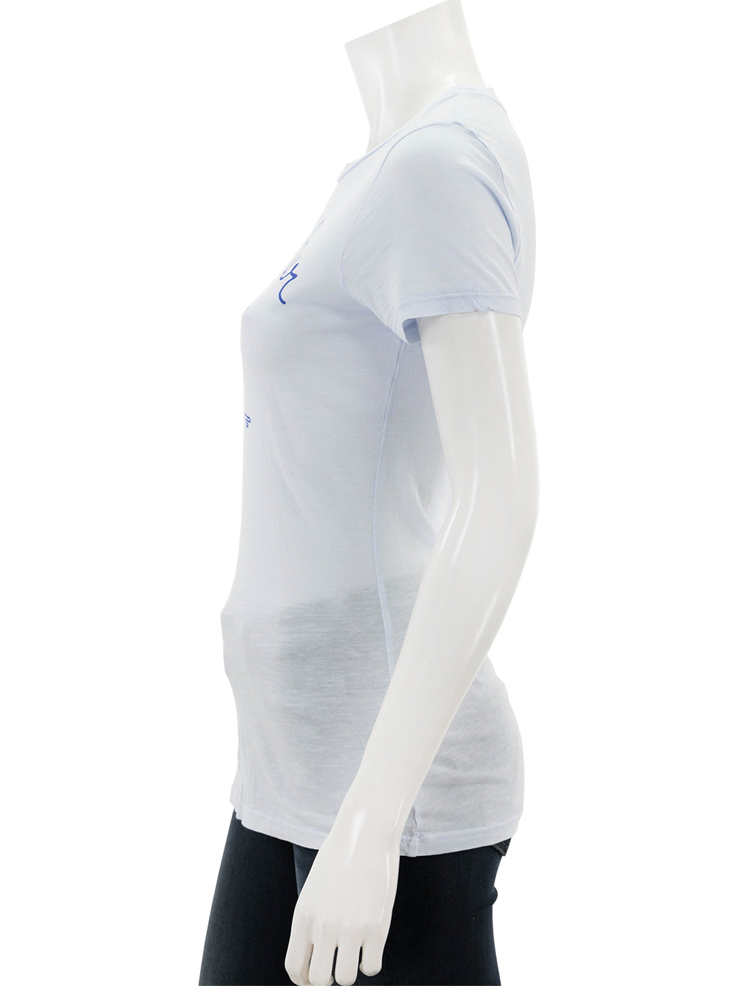 Side view of Sundry's cote d'azur boy tee in pigment skylight.
