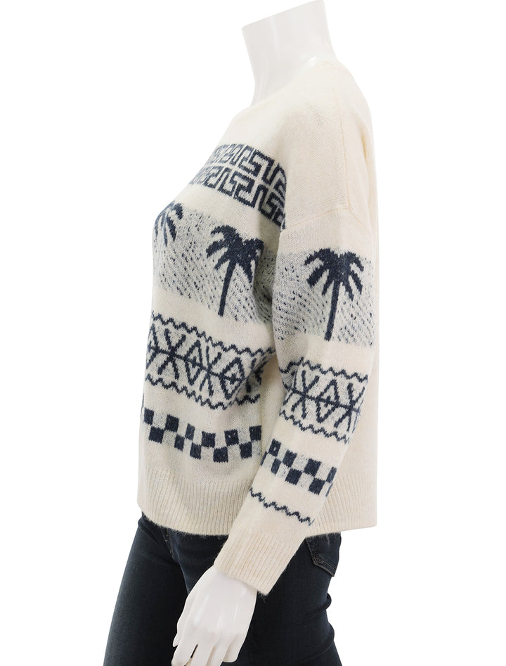 side view of palm fairisle sweater in oatmilk