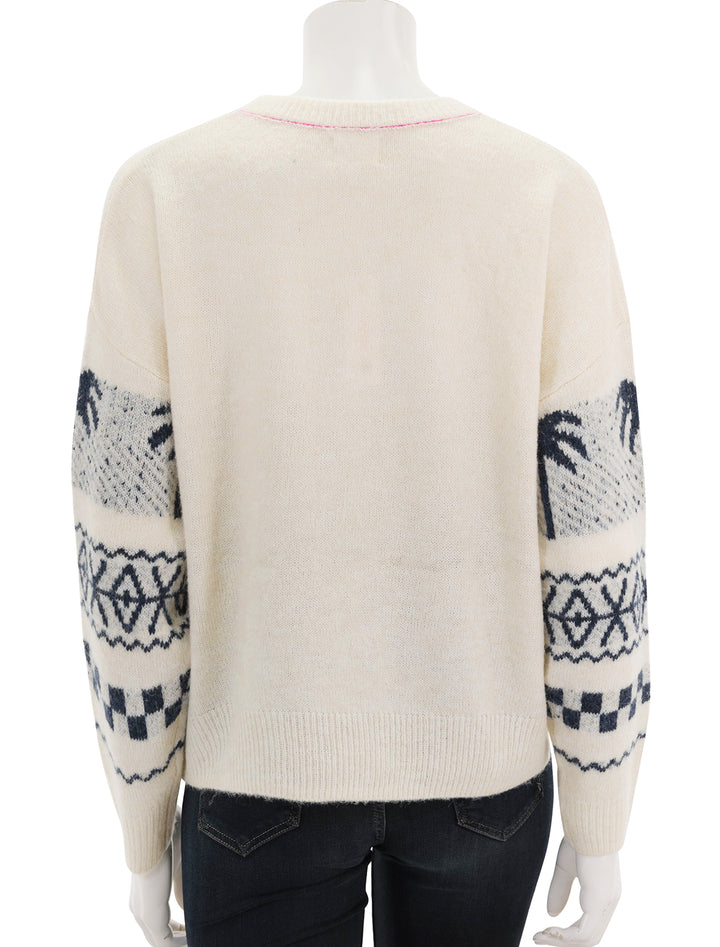 back view of palm fairisle sweater in oatmilk