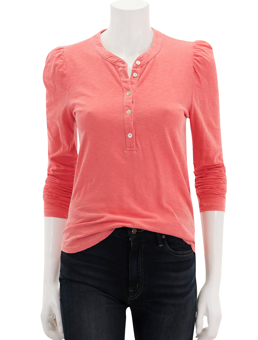 front view of henley in scarlet