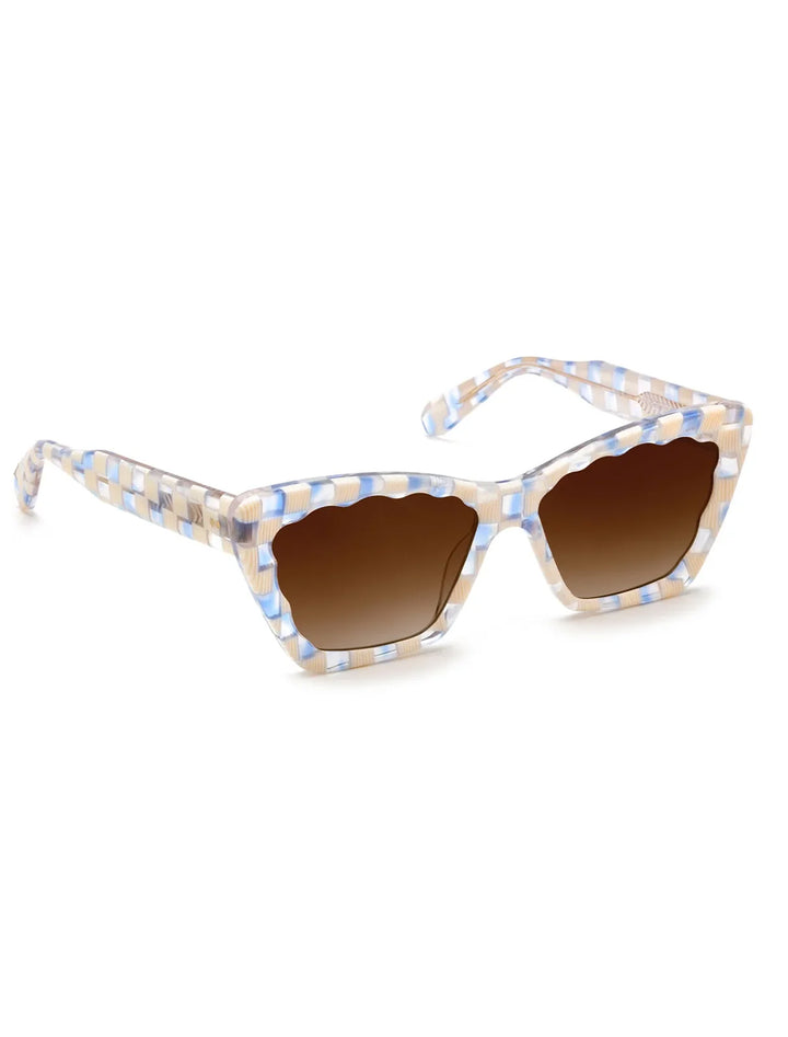 Front angle view of Krewe's brigitte sunglasses in gingham.