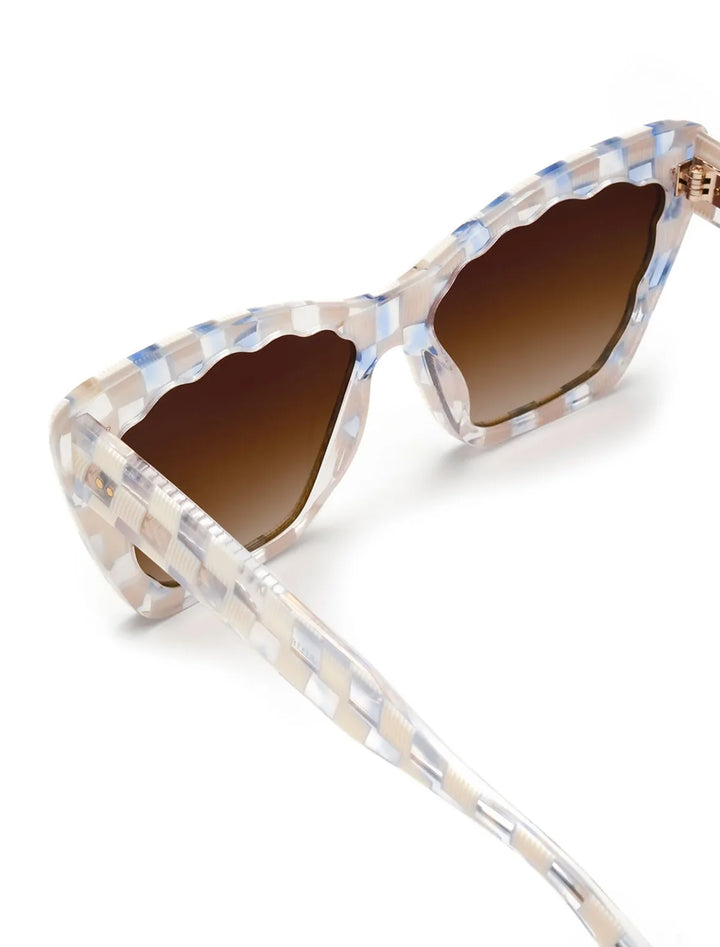 Back angle view of Krewe's brigitte sunglasses in gingham.