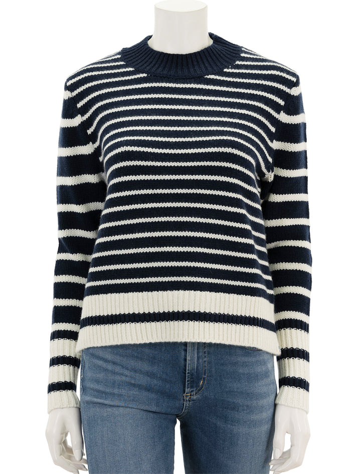 Front view of KULE's the brandy in navy and white stripe.