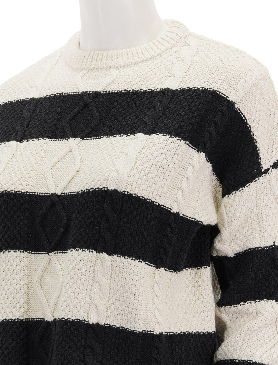 close up view of cable cropped crew sweater in stripe