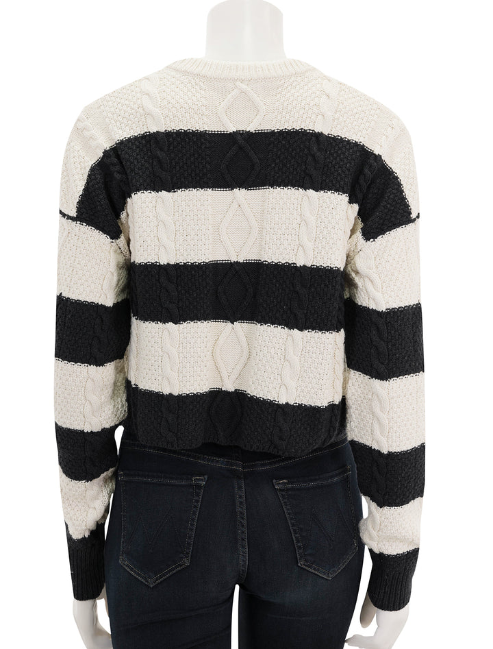 back view of cable cropped crew sweater in stripe