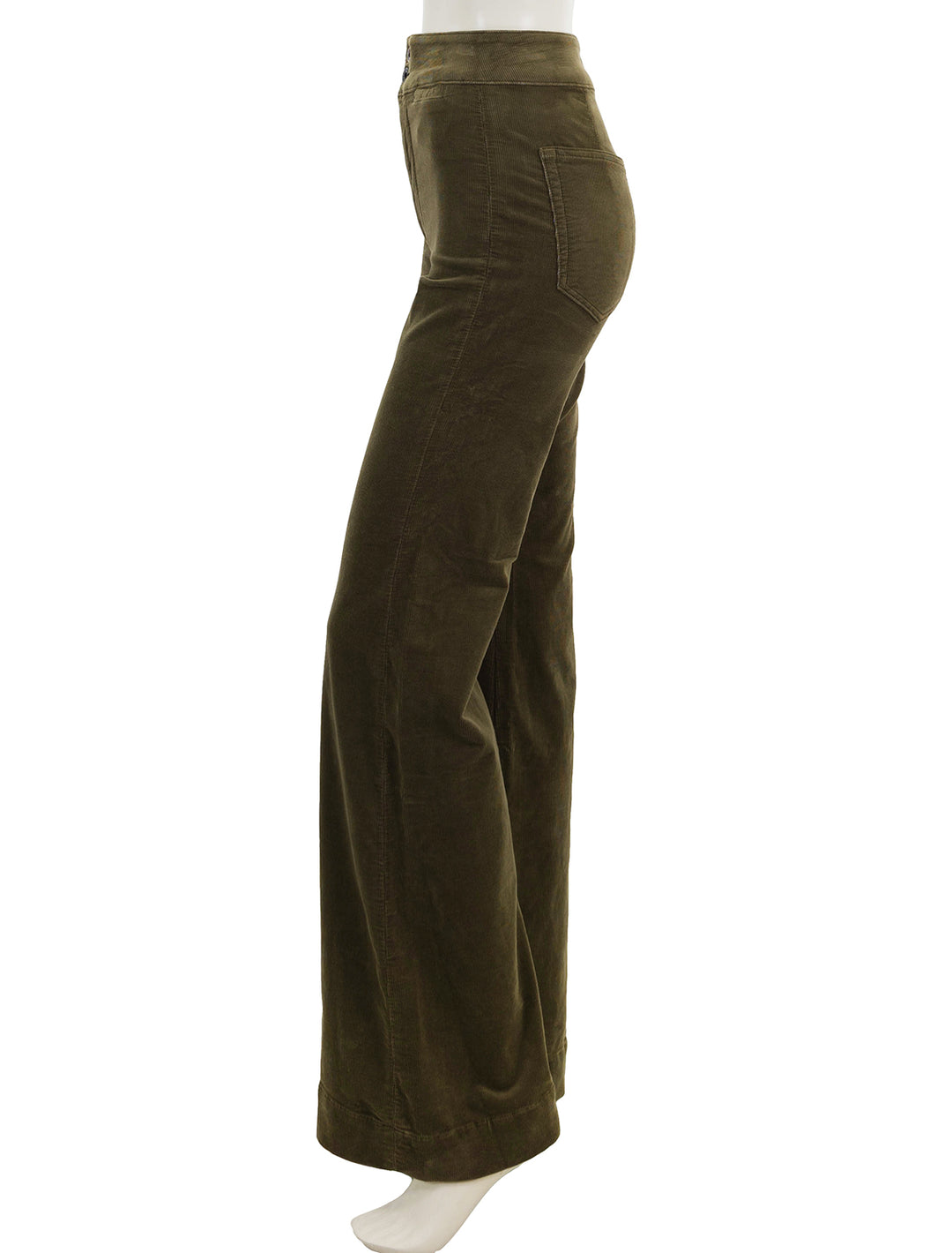 side view of brighton wide leg cord in army