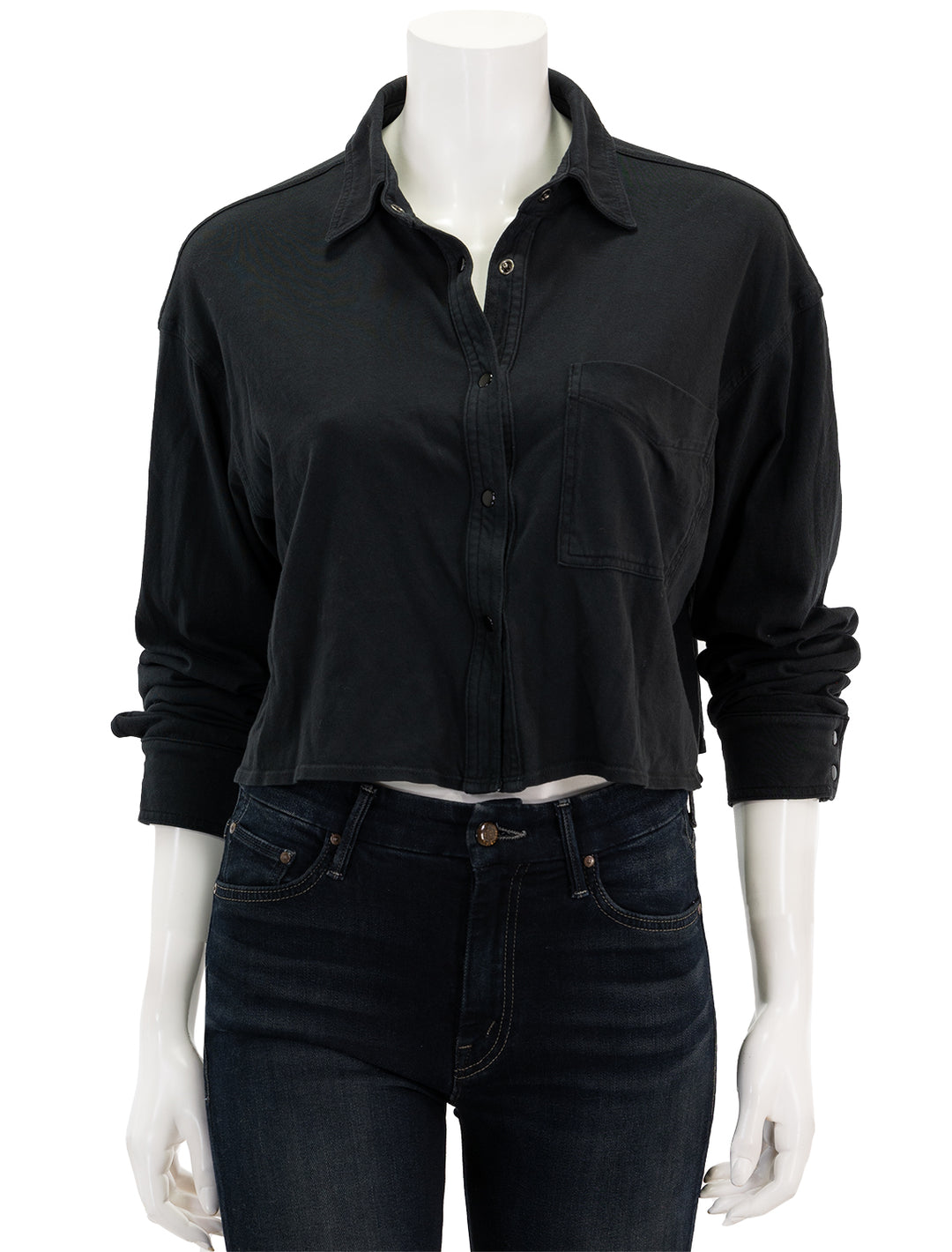 Front view of ASKK NY's crop knit shirt in stone black.