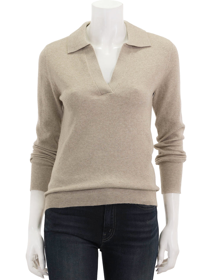 Front view of Faherty's jackson sweater polo in oatmeal heather.