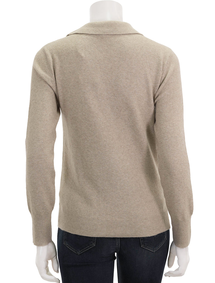 Back view of Faherty's jackson sweater polo in oatmeal heather.