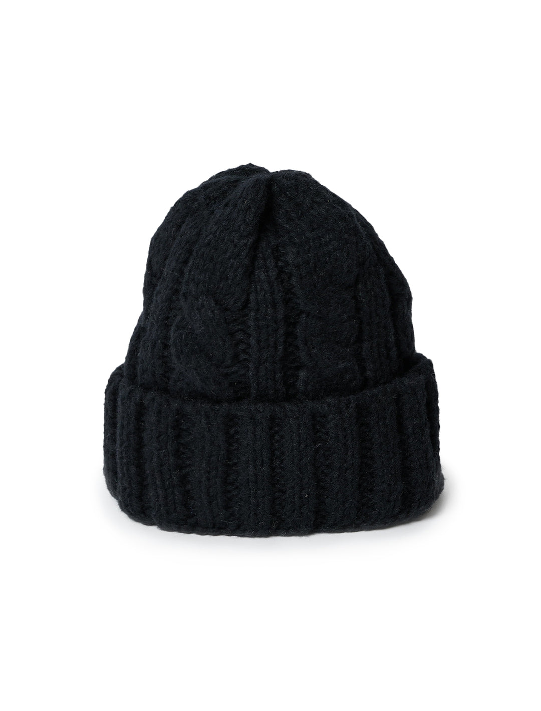Front view of Hat Attack's fisherman beanie in black.