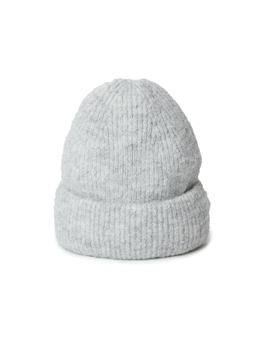Front view of Hat Attack's eco cuff beanie in light grey.