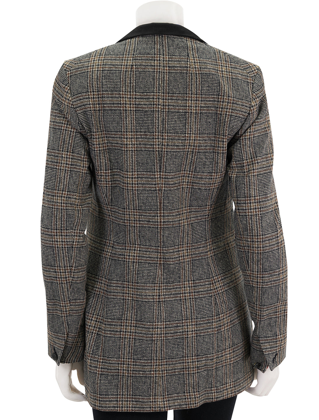 Back view of Rag & Bone's paloma japanese cotton blazer in black plaid.