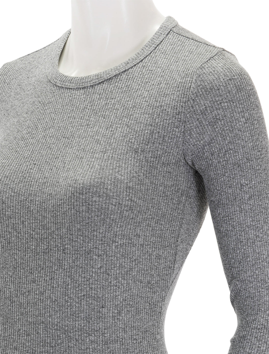 Close-up view of Rag & Bone's essential rib long sleeve tee in heather grey.