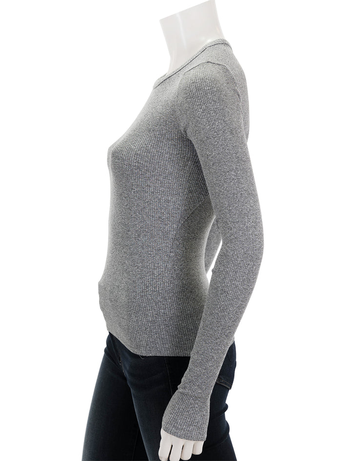 Side view of Rag & Bone's essential rib long sleeve tee in heather grey.