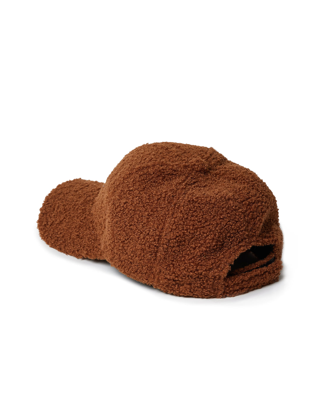 Back angle view of Hat Attack's sherpa cap in tobacco.