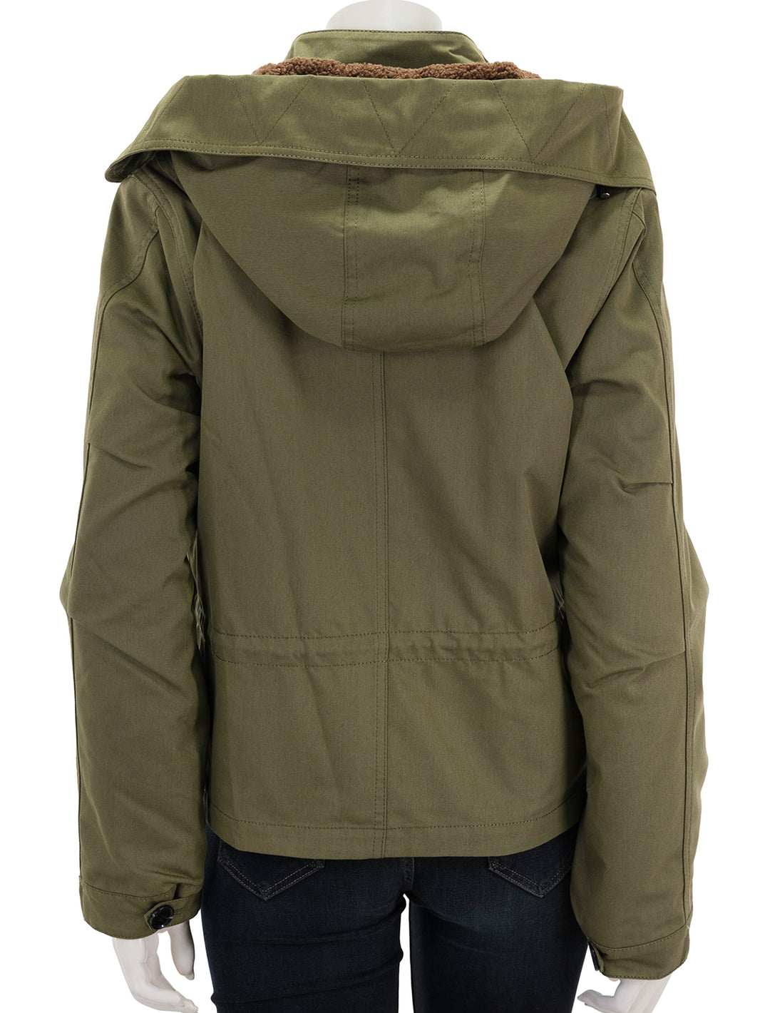back view of marisa parka coat in army green and chestnut